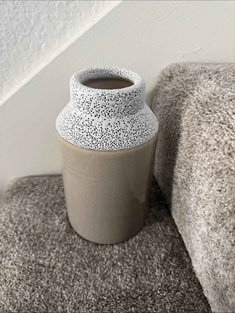 Neutral Ceramic Vase with Speckled White Rim